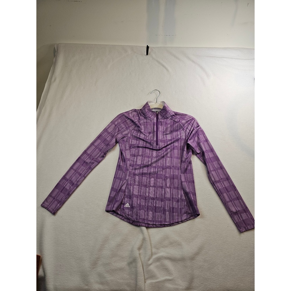 Adidas Womens XS Aeroready Purple Geometric Glitch Print Quarter Zip golf shirt